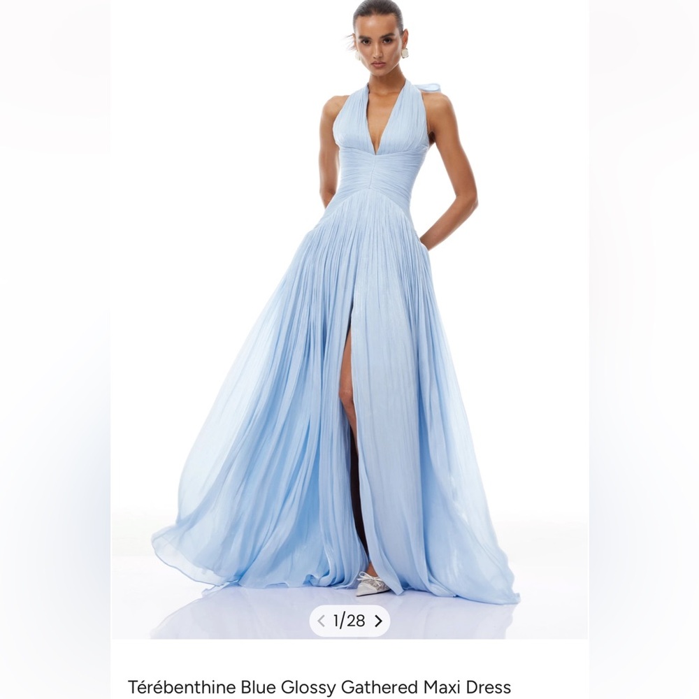 Miss Rosier Terebenthine Light Blue Glossy Gathered Maxi Dress